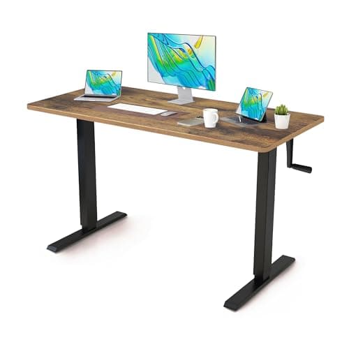 Win Up Time Whole Piece Desktop Manual Standing Desk Adjustable Height- Crank Stand Up Desk, Sit Stand Desk with Frame Computer Desk 48 x 24 Inch, Rustic Brown