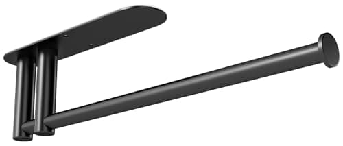 Under Cabinet Paper Towel Holder for Kitchen, Upgraded Heavy Duty Double Pole Design, Both Available in Adhesive & Screws, Self-Adhesive Bar Rack for Kitchen Towel, Stainless Steel, Black