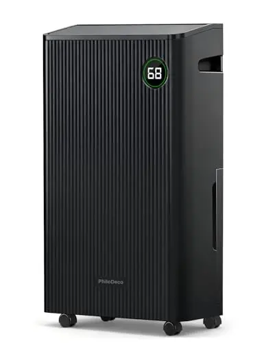 PHILODECO 80 Pint 4500 Sq.Ft with Drain Hose, Automatic Defrosting, Intelligent Humidity Control with 24HR Timer, Smart Quiet Dehumidifier, for Basement, Bathroom, Bedroom, Home, Black