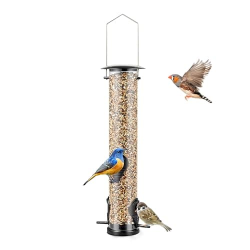 Backyard Expressions Tall Tube Bird Feeder - Durable Hanging Wild Bird Feeder for Wild Birds - 16" Tall, 4-Port Design