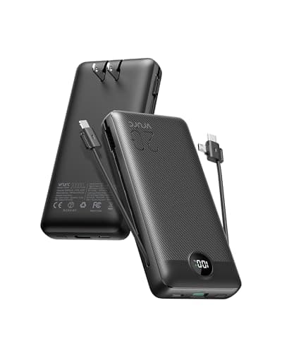 VRURC Portable Charger 20000mAh, Fast Charging Power Bank USB C,4 Output 2 Input Travel Essentials Charging Bank Equipped with LED Display,Built-in Wall Plug and Cables,Phone Charger Battery,Black