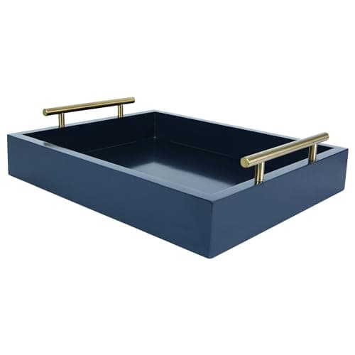 KOLURAFUL Rectangle Serving Tray with Handles - for Coffee Table, Breakfast, Dinner Kitchen Living Room Bedroom, Home Decor for All Occasions, Navy Blue, Size M