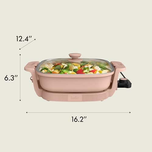 bella Make & Take Electric Skillet, Fits-anywhere™ kitchenware, EverGood™ Ceramic Coating, Adjustable Temperature & Dishwasher-Safe Tempered Glass Lid, Cast Aluminum Base, 1200 Watt, Blossom 8