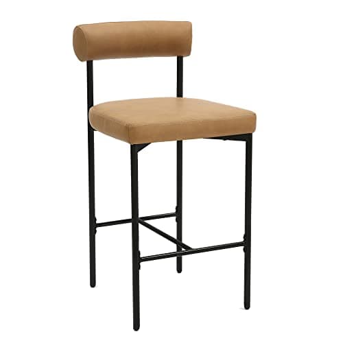 Nathan James Dahlia Counter Height Chair, Modern Barstool with Back, Mid-Century Metal Legs and Leather Padded Cushion for Kitchen, Island and Bars, Brown/Black 7