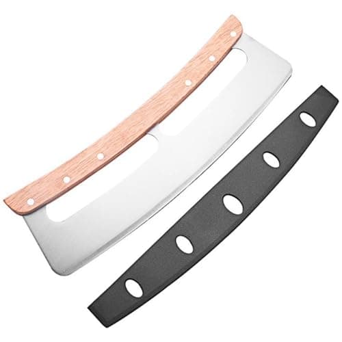 AMUZHI Stainless steel pizza cutter with cover Non-Stick Pizza Cutter pizza cutter rocker 14 inch (Single wooden handle)