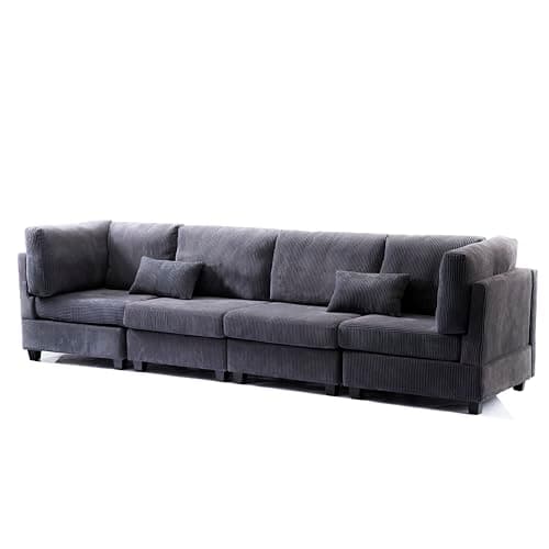 Deep Seat Reversible Modular Sofa with Movable Ottoman, Free Combinational Convertible Sectional Couch, Oversized Corner Sofa&Couches with Solid Wood Legs and Detachable Backrest for Living Room 6