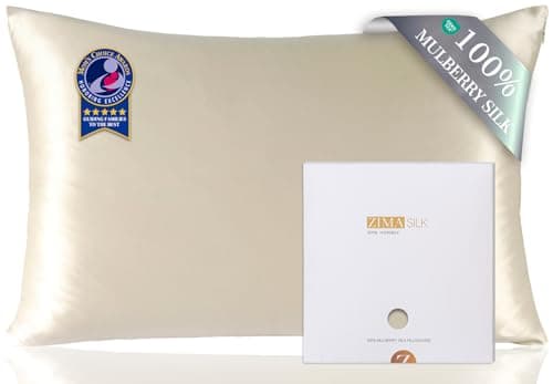 ZIMASILK 100% Pure Mulberry Silk Pillowcase for Hair and Skin Health,Soft and Smooth,Both Sides Premium Grade 6A Silk,600 Thread Count,with Hidden Zipper,1pc(Standard 20''x26'',Beige)