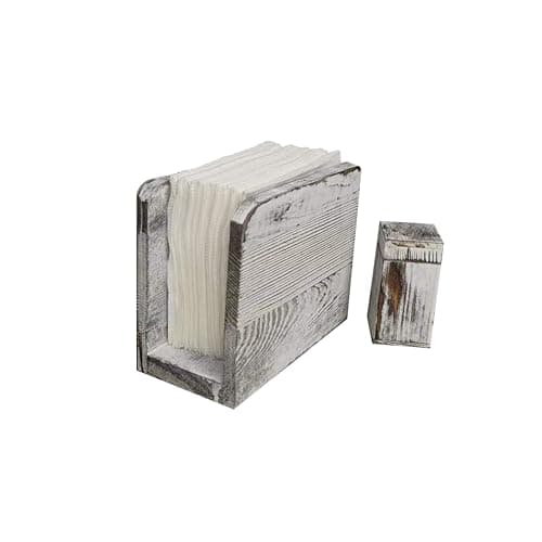 Rustic Vintage Burnt Solid Wood Farmhouse Napkin Holder and Toothpick Storage Jar for Kitchen Table Decor - Pink and Black Kitchen Accessories for Paper Napkins