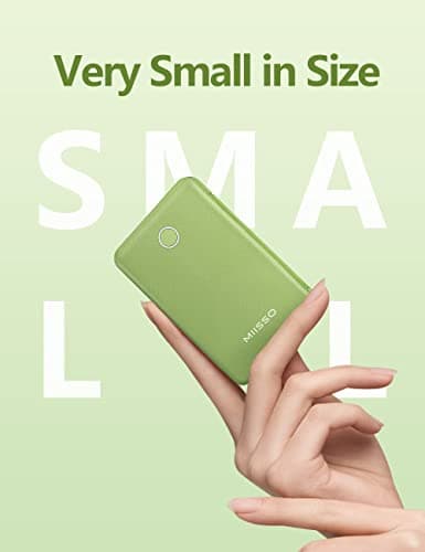 miisso 6000mah Ultra Slim Built in Cables Power Bank, Card Size Built in USB C Cords Battery Pack Portable Charger for Phones, 3 Output External Battery Pack Compatible with iPhone, Deep Green 8