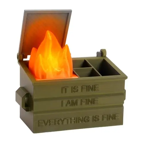 Dalycro Dumpster Fire Pencil Holder Fun Desk Accessories with Removable Flame Light Touch Dimming Mode & USB Charging Port Perfect Pen Holder for Desk, Funny Gift for Coworkers