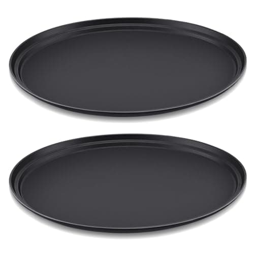 FillTouch 2 Pcs Restaurant Serving Trays PP Plastic Non Slip Rubber Lined Large Oval Tray for Kitchen Dining Room Cafeterias Fast Food Service (24 x 29 Inch,Black)