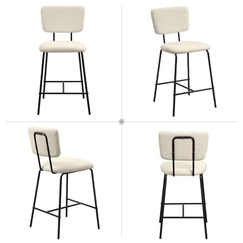 Barstools Set of 2 Counter Height Bar Stools : Modern White Upholstered Boucle Fabric Bar Stool for Kitchen Bistro Pub Armless Bar Chair with Metal Base for Dining Room Counter Island 9