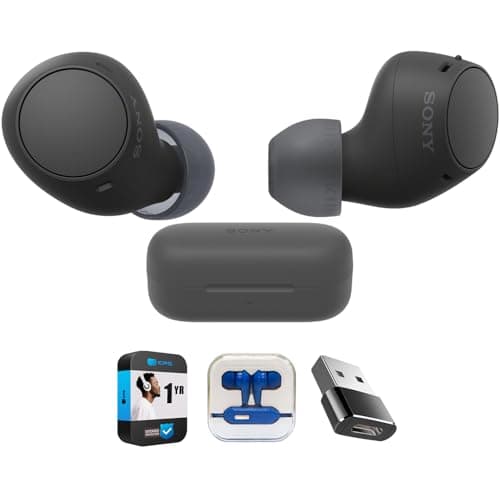 Sony WFC510/B Truly Wireless Earbuds with 22-Hour Battery, IPX4, Multipoint, Black Bundle with in-Ear Headphone (Colors May Vary), Converter Adapter and 1 YR CPS Enhanced Protection Pack