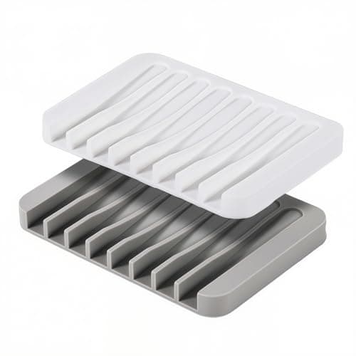Eduftis 2Pcs Self Draining Soap Dishes, Soap Dish for Bathroom Sink, Premium Silicone Soap Holder, Bathroom, Kitchen, Sponges, Keep Soaps Bars Dry Clean, Extend Life Easy Clean Non - Slip Design