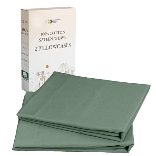 California Design Den 100% Cotton Pillowcases Queen Size Set of 2, Standard/Queen Size Pillowcases - Soft Sateen Weave Cases, Fits Queen and Standard Size Pillows - Sage Green - Dark