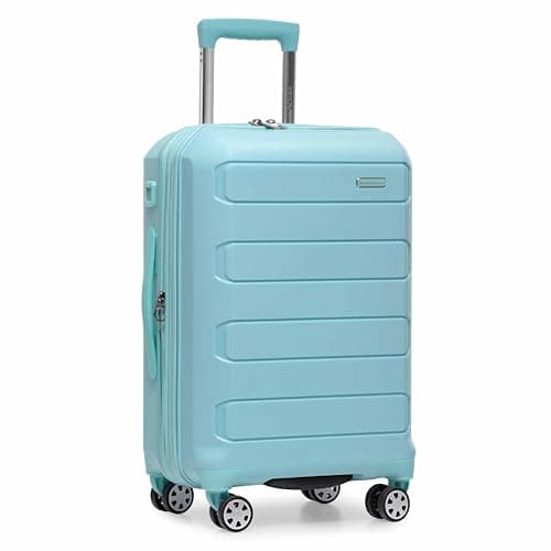 Traveler's Choice Pagosa Hardshell Expandable Luggage with Spinner Wheels, Baby Blue, 22-Inch Carry-on