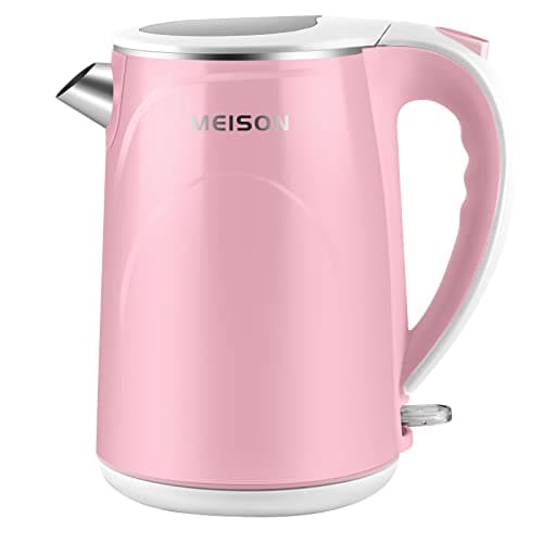 MEISON Electric Kettle, 1.5 L Double Wall Food Grade Stainless Steel Interior Water Boiler, Coffee Pot & Tea Kettle, Auto Shut-Off and Boil-Dry Protection, 1200W, 2 Year Warranty(Pink)