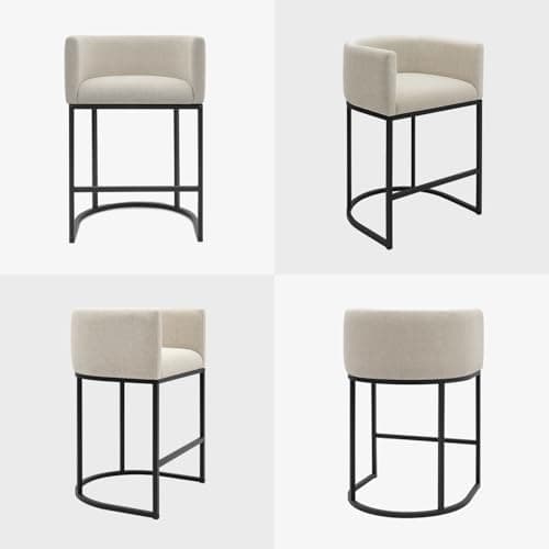 KRAMZMING Counter Height Bar Stools Set of 2, 24 Inch Seat Height Barstools for Dining Room, Fabric Upholstered Bar Chair for Kitchen Island, Linen Counter Stools with Metal Legs, Beige 6