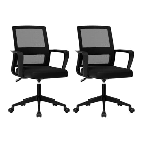 SUKIDA Mesh Office Chair Set of 2, Ergonomic Desk Chair with Upholstery, Executive Chair with Armrests, Task Chair Height-Adjustable Computer Chair, Black