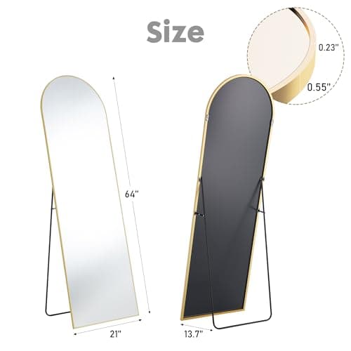 Sweetcrispy 64"x21" Arched Full Length Mirror, Standing or Leaning Full Body Mirror with Aluminum Alloy Thin Frame, Suitable for Bedroom or Cloakroom,Gold 5