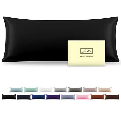 Silk Body Pillowcase Mulberry Silk Pillowcase Body Pillow Cases with Zipper Soft Breathable Smooth Cooling 20x54 inches Body Pillow Pillowcase for Sleep (Black,20"X 54",1Pcs)