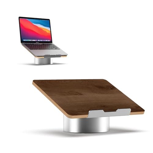 HumanCentric Laptop Riser for Desk in Black Walnut Wood Top and Space Gray Aluminum Base, Compatible with MacBook and Other Laptops Up to 16 Inches, Ergonomic Computer Holder, 25-Degree Angle Tilt