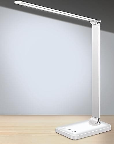 AFROG Multifunctional LED Desk Lamp with USB Charging Port, 5 Lighting Modes,5 Brightness Levels, Sensitive Control, 30/60 min Auto Timer, Eye-Caring Office Lamp，8W，5000K 8