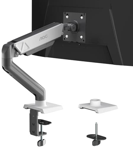 AOC Monitor Mount, Adjustable Single Monitor Arm for 17–32 Inch Screens, Fits 4.4–19.8lbs, Cable Management, VESA 75x75/100x100, C-Clamp & Grommet Base