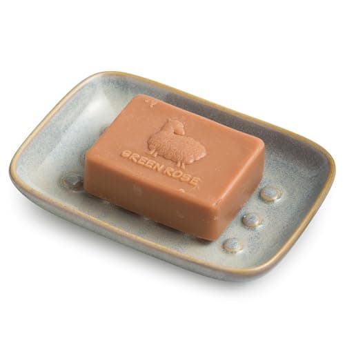 Soap Dish for Shower, Ceramic Soap Dish for Large Soap Bars, Non-Slip Soap Holder & Saver Tray with Floating Point Design for Bathroom, Shower, Kitchen Sink, Save Soap Loss