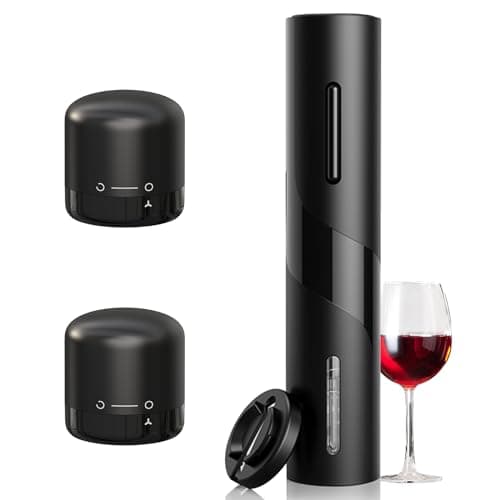 Saraudy Electric Wine Opener Set, Electric Wine Opener with Foil Cutter, and 2 Wine Stoppers, Battery Powered Wine Opener, Electric Corkscrew for Wine, Ideal Present for Party, Wine Lovers (Black)