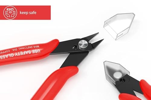 HongWay 5pcs Wire Cutters, Micro Flush Cutters with Spring, Wire Cutting Pliers, Wire Snips for Electronics Soft Copper Jewelry Making, 5-inches, Red 5