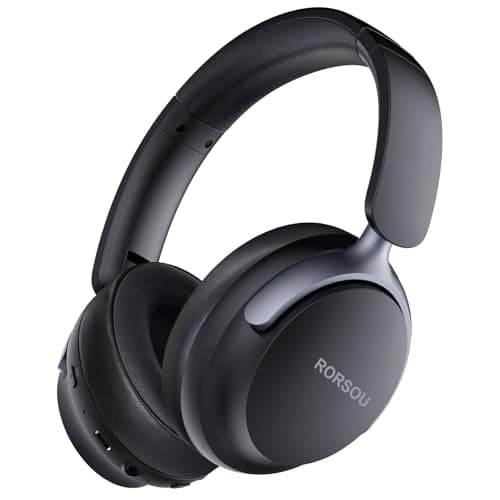 RORSOU B8 Bluetooth Headphones Over Ear, 6 EQ Music Modes and 50H Playtime Deep Bass Wireless Headphones with Mic, Lightweight Folding HiFi Stereo Headset for iPad/Travel/Tablet/PC/Home Space Black