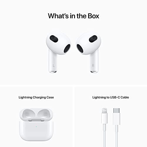 Apple AirPods (3rd Generation) Wireless Ear Buds, Bluetooth Headphones, Personalized Spatial Audio, Sweat and Water Resistant, Lightning Charging Case Included, Up to 30 Hours of Battery Life 6