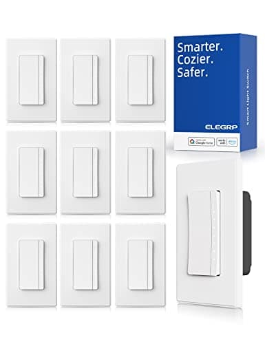 ELEGRP Smart Dimmer Light Switch DPR30, 2.4GHz Wi-Fi Dimmer Switch Compatible with Alexa and Google Assistant, Single Pole/3 Way, Needs Neutral Wire, No Hub Required, UL Listed, Matte White, 10 Pack