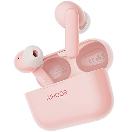 AIHOOR Wireless Earbuds for Music, Bluetooth 5.3 in-Ear Headphones with Extra Bass,30hr Battery Earphones (Pink)