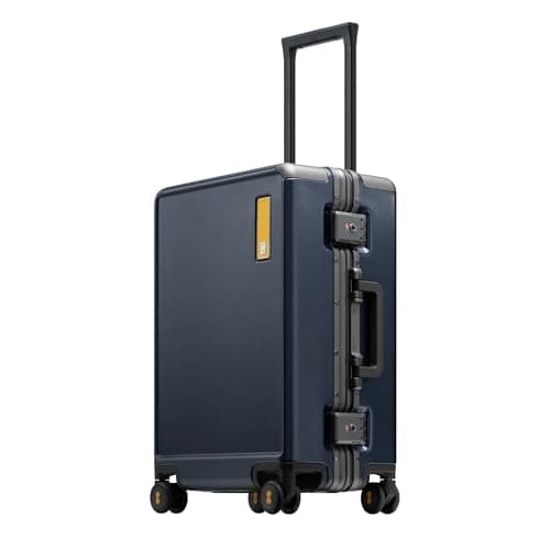 LEVEL8 Carry On Luggage Airline Approved Zipperless with Aluminum Frame, Hard Case Luggage with Spinner Wheels, Metal Travel Suitcase with Double Tsa Locks, 20 Inch, Blue
