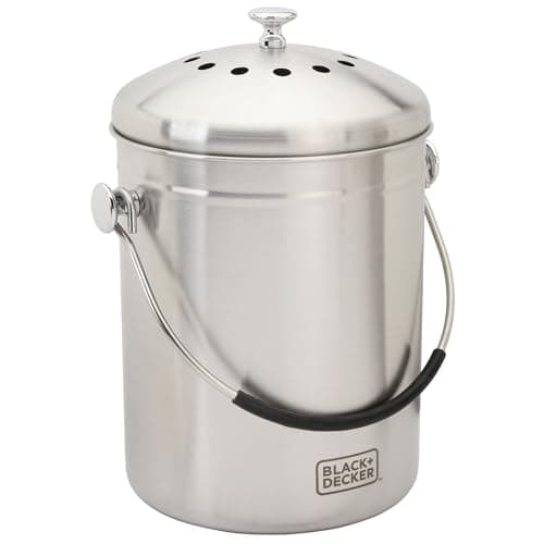 BLACK+DECKER Compost Bin, Stainless Steel, Countertop, 166 oz. (BDSTGAKT9702)