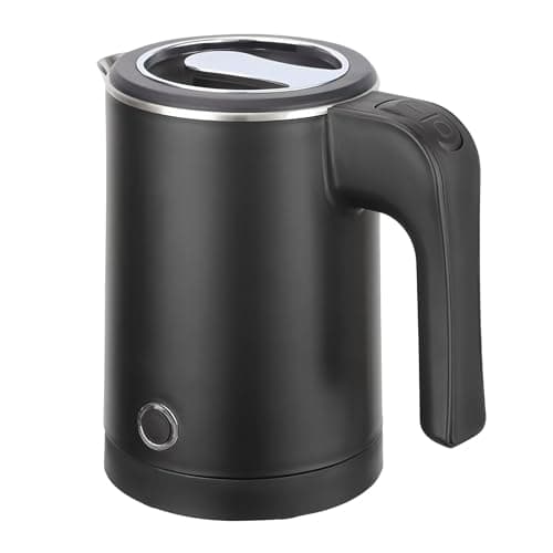 0.5L Small Portable Electric Tea Kettle Stainless Steel, Travel Mini Electric Coffee Kettle, Hot Water Boiler Heater for Business Trip, Camping, Travel, Office (Black)
