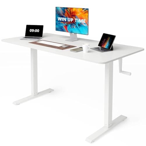 Win Up Time Whole Piece Top Manual Standing Desk - Adjustable Height Crank Stand Up & Sit Desk with Frame & Desktop