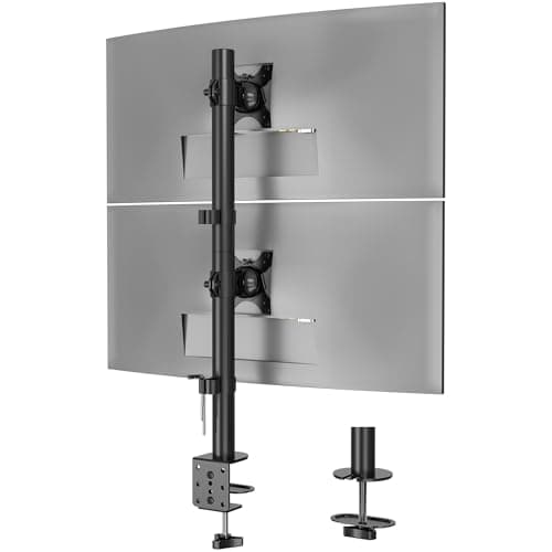 BONTEC Vertical Dual Monitor Desk Mount, Supports 13-34 Inch Screens, Full Motion Adjustability, VESA 75x75/100x100mm, Up to 22lbs per Arm, C Clamp and Grommet Mounting Options, Cable Management
