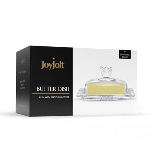 JoyJolt Clear Glass Butter Dish with Lid - Fancy Butter Stick Holder Wide Butter Dish for 4oz Sticks. Vintage-Style Covered Tray for Cute Farmhouse Butter Container Aesthetic. 7