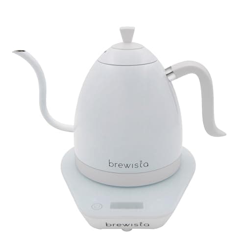 Brewista Artisan Electric Gooseneck Kettle, Water Boiler with LCD Panel, Precise Temperature Control, Fast Boiling and Keep Warm Settings for Pour-Over Coffee & Tea, Café, 1 Liter (All White)