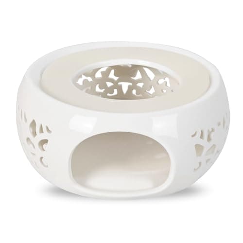 White Ceramic Candle Tea Warmer, Teapot Warmer Base for Tea/Coffee/Milk/Food Warm, Tea Ceremony Accessory