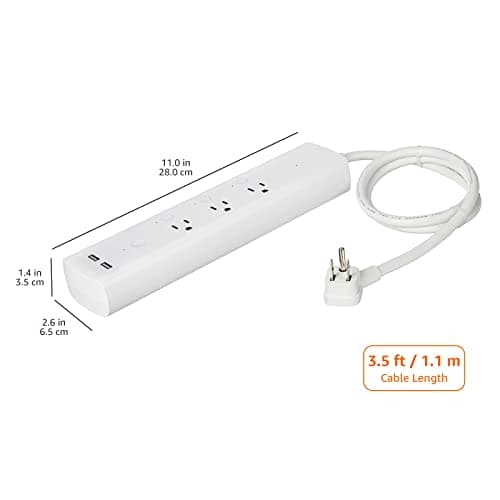 Amazon Basics Smart Plug Power Strip with 3 Individually Controlled Outlets and 2 USB-A Ports, Works with Alexa Only, 2.4 GHz Wi-Fi, No Hub Required, White 4
