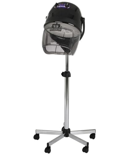 Pibbs 514 Kwik Dri 1100W Professional Salon Hair Dryer with Timer, Temp Control, Adjustable Height & Head, Rolling Caster Base, Flip-Top Visor, CE Certified, Made in Italy, Black, PIB-514