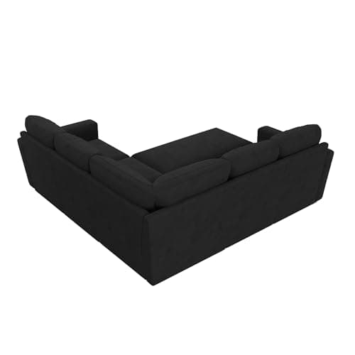 HONBAY Sectional Sleeper Sofa with Pull Out Bed, Velvet L Shaped Couch with Storage Seat, Modular Sectional Couches for Living Room, Black 7