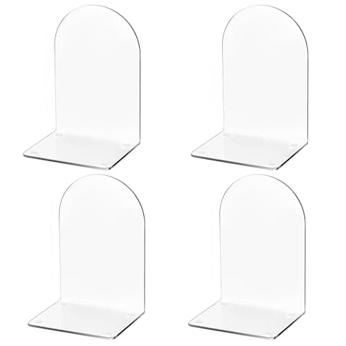 Lulonpon 4 Pieces Book Ends, Bookends, Books End for Shelves, Books End for Heavy Books, Clear Bookends, Acrylic Book Ends for School, Library,Desktop Organizer and Book Shelves
