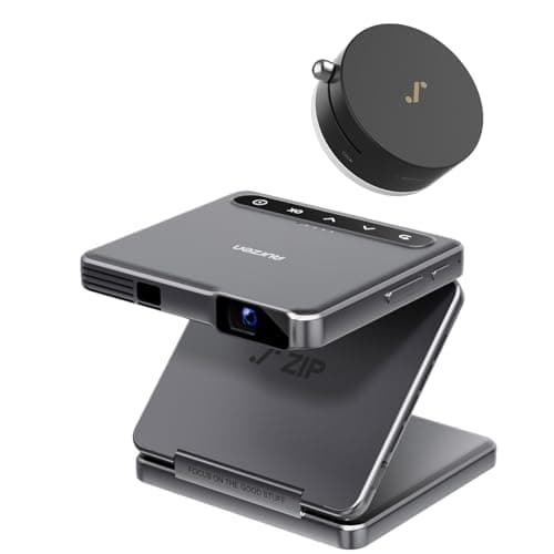 ZIP Tri-Fold DLP Mini Projector Bundle with MagPlay Mount, Zero-Lag Focus, One-Click Screen Mirroring, Full-Screen Mode, Type-C Fast Charging, 5,000mAh Battery, Grey