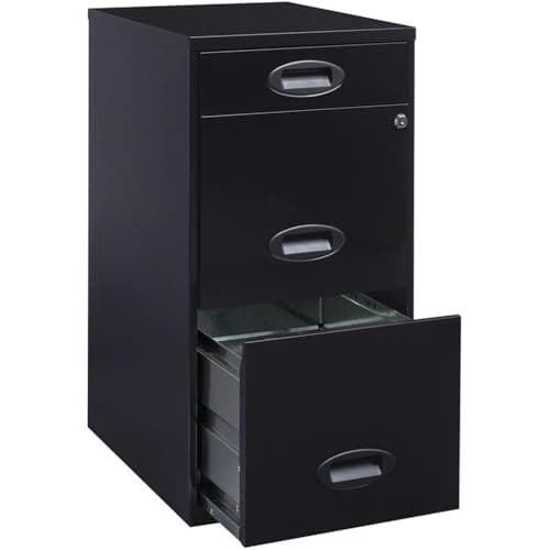 Hirsh Space Solutions 27" H x 14" W 3-Drawer Modern Metal File Cabinet with Pencil-Drawer, High-Sides, Letter Size, for Small Office/Home Office, in Black Finish