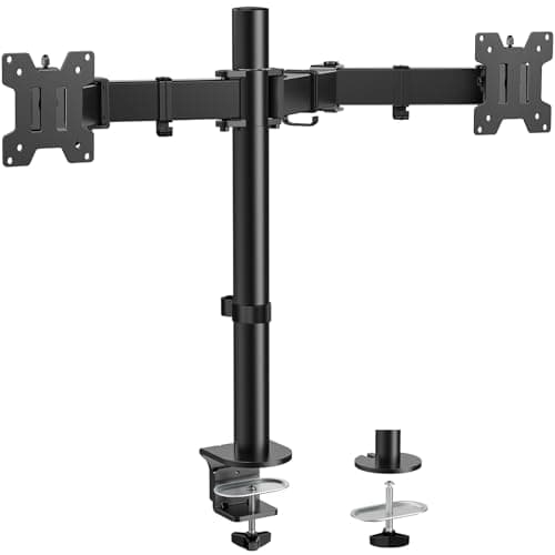 HUANUO Dual Monitor Mount up to 32 Inch Screens, Heavy-Duty Steel Dual Monitor Stand, Full Motion Adjustable Arm with Tilt, Swivel, Rotate, Holds up to 17.6 lbs per Arm, VESA 75/100mm